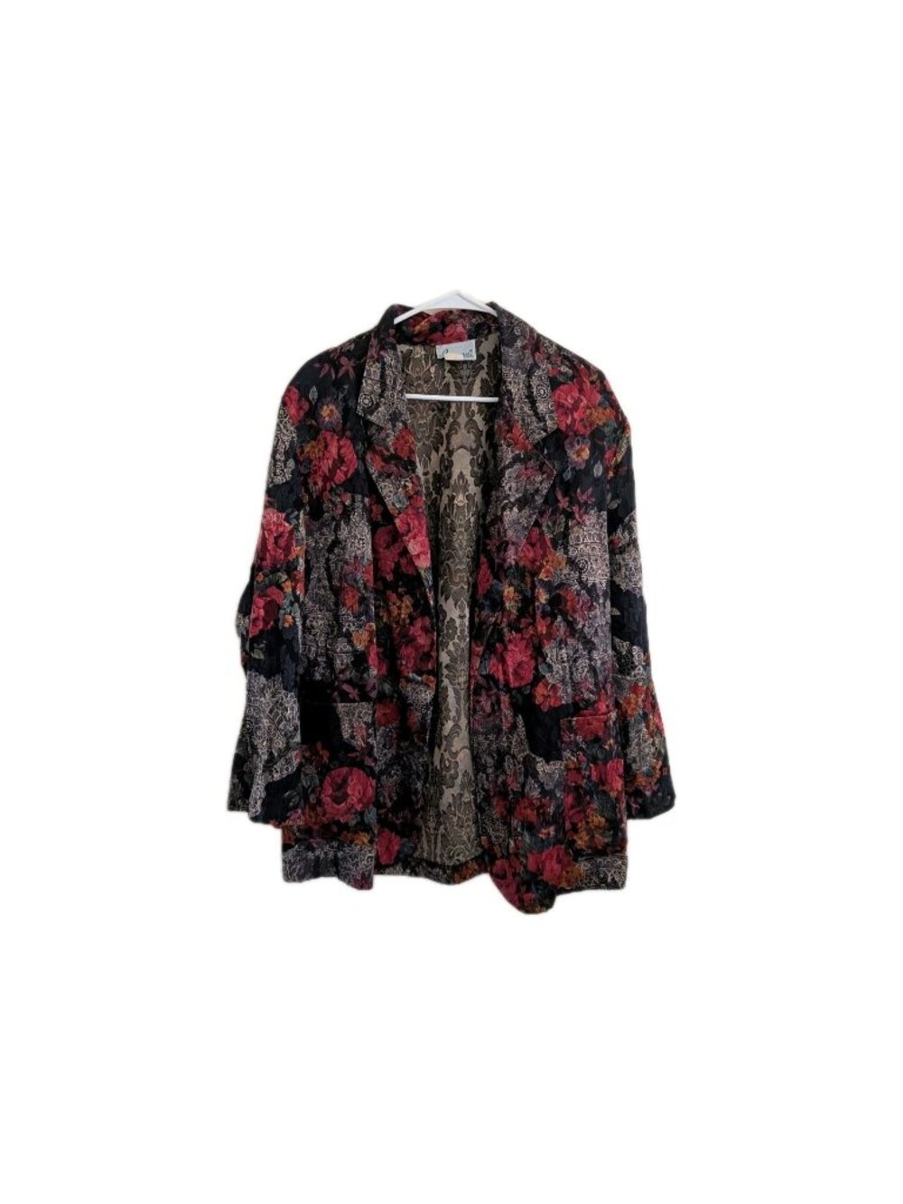 VTG Joanna Floral Tapestry Blazer Jacket XL Black Red Brocade Whimsigoth Goth